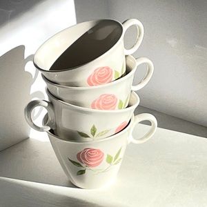 Gladding McBean & Co Pink-A-Dilly Coffee Tea Cups MCM Pink Rose~ Set Of 4